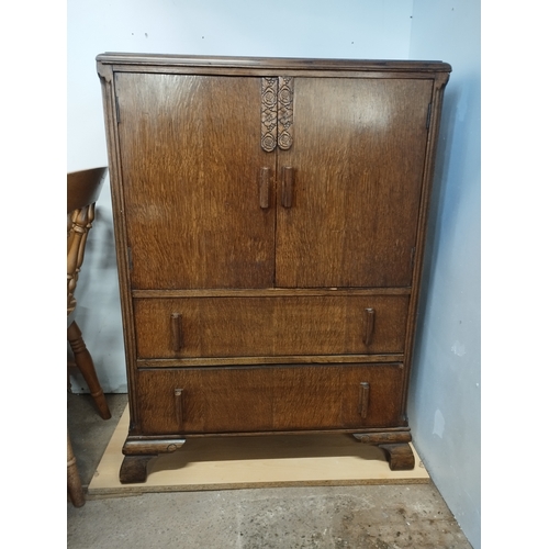 196 - Vintage Oak Linen Cupboard with Two Drawers. Approx. 106h x 80w x 47d cm.