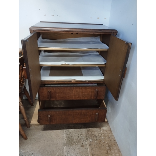 196 - Vintage Oak Linen Cupboard with Two Drawers. Approx. 106h x 80w x 47d cm.