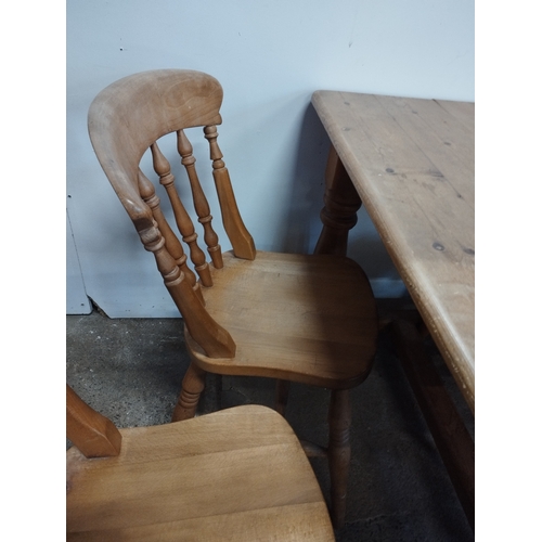 197 - Solid Pine Vintage Farmhouse Dining Table with 4 Chairs to Suit. Table Approx. 77H x 122L x 76W cm.