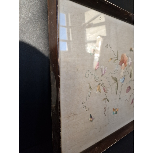 199 - A vintage Embroidered glass top wooden tray.