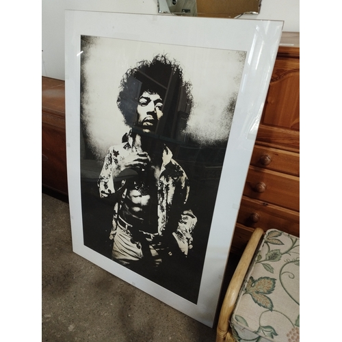 211 - Large Mounted Poster of Jimi Hendrix. Approx. 120x85cm