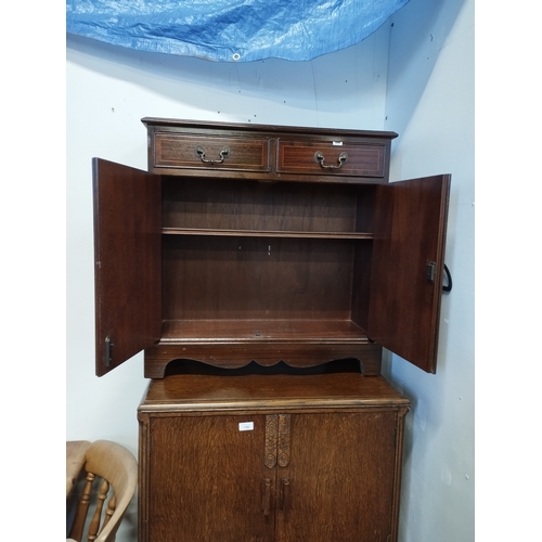 214 - Vintage Mahogany Two Drawer Dwarf Library Bookcase / Sideboard. Approx. 76H x 75W x 27D cm