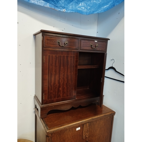 214 - Vintage Mahogany Two Drawer Dwarf Library Bookcase / Sideboard. Approx. 76H x 75W x 27D cm