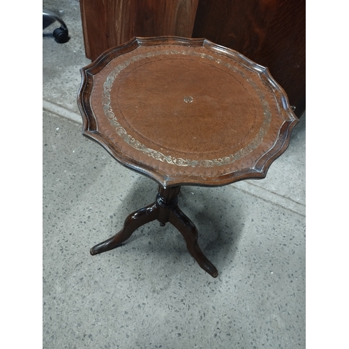 236 - Vintage Mahogany Leather Top Tripod Occasional Table