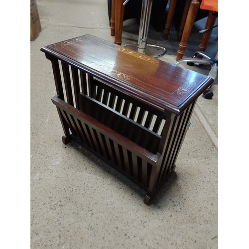 237 - Vintage Brass Inlay Double Sided Mahogany Magazine Rack