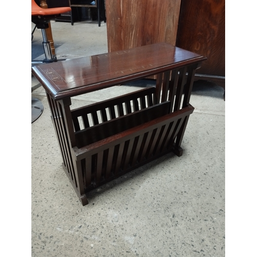 237 - Vintage Brass Inlay Double Sided Mahogany Magazine Rack