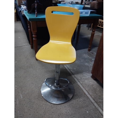 243 - Tall Yellow Bar Stool. Approx. 78cm Maximum Seat Height