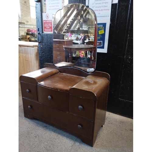 244 - Vintage Art Deco Dressing Table with Drawers and Mirror. Approx. 152H x 107W x 48D cm.