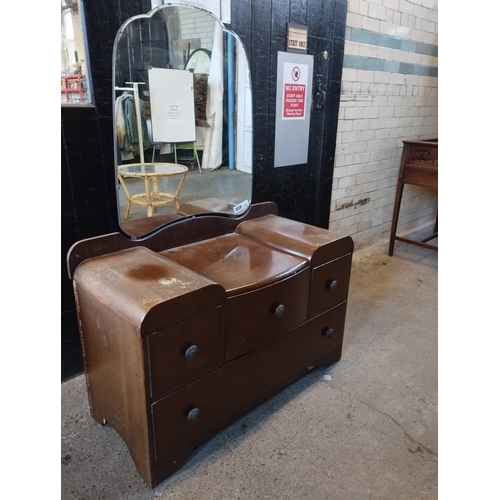 244 - Vintage Art Deco Dressing Table with Drawers and Mirror. Approx. 152H x 107W x 48D cm.