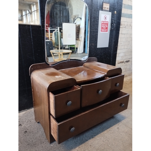 244 - Vintage Art Deco Dressing Table with Drawers and Mirror. Approx. 152H x 107W x 48D cm.