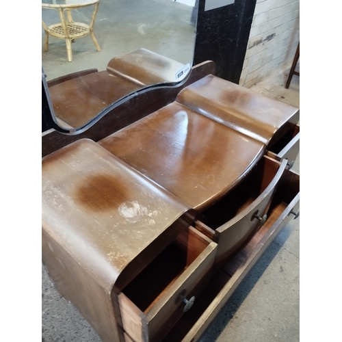 244 - Vintage Art Deco Dressing Table with Drawers and Mirror. Approx. 152H x 107W x 48D cm.