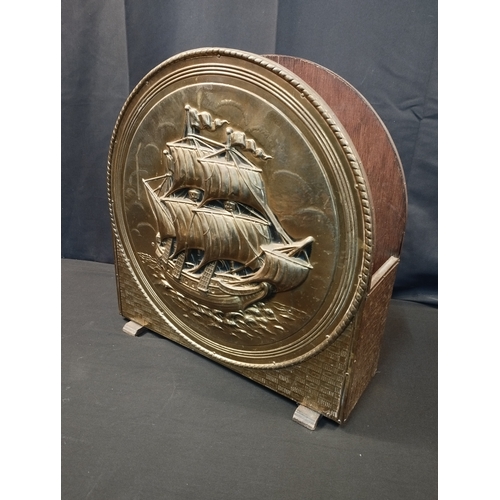 260 - Vintage Magazine Rack with Brass Ship Emblem.