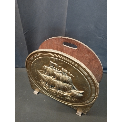 260 - Vintage Magazine Rack with Brass Ship Emblem.