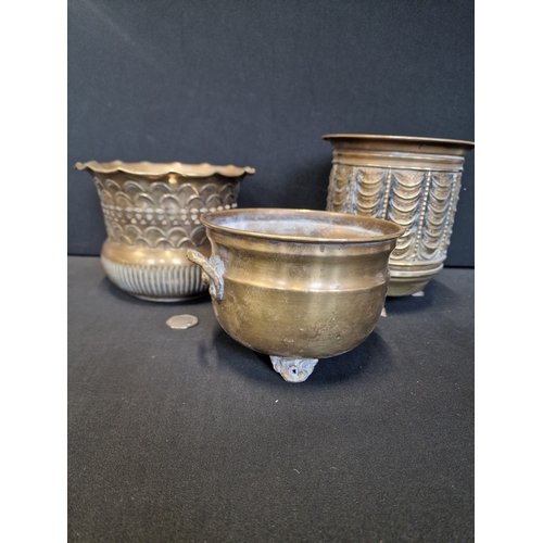 261 - Three vintage brass planters or Vases