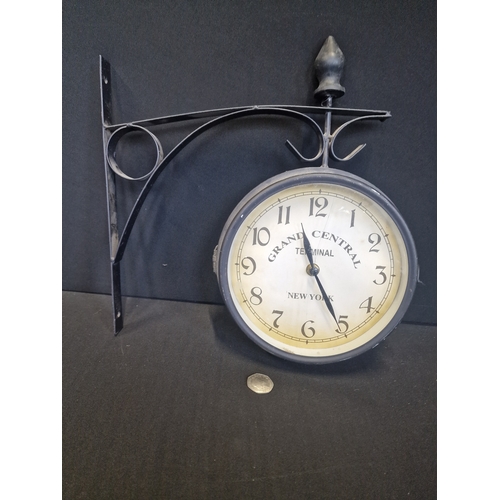 263 - Double- sided Wall Clock Vintage style Metal Silent Grand Central Station Wall Clock