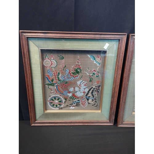 266 - Vintage Thai Silk Embroidery Painting and Embroidered Picture. Both Framed Approx. 39x42cm.