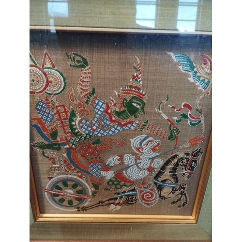 266 - Vintage Thai Silk Embroidery Painting and Embroidered Picture. Both Framed Approx. 39x42cm.