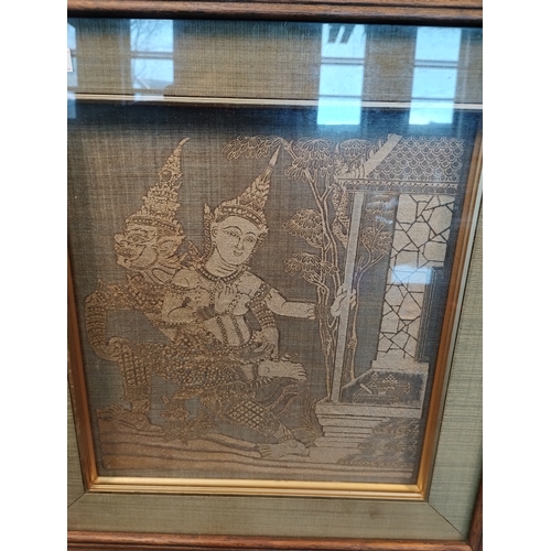 266 - Vintage Thai Silk Embroidery Painting and Embroidered Picture. Both Framed Approx. 39x42cm.