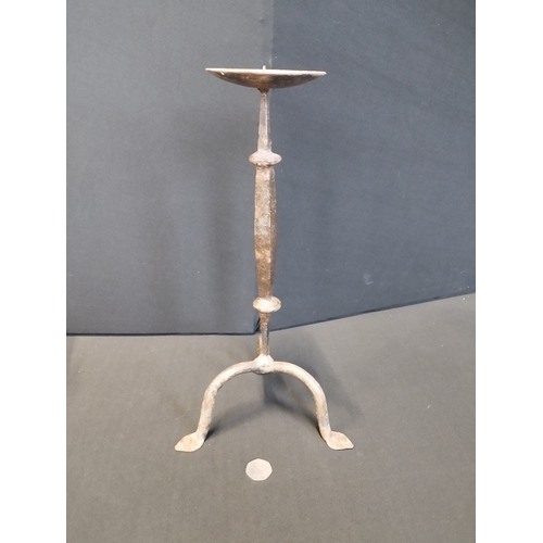 271 - Vintage Iron Single Tripod Candlestick Holder. Approx 38cm Tall.