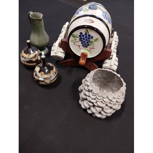 289 - Selection of Vintage Collectable items inc Ceramic Mini Beer Keg and Cups and a homemade pottery vas... 