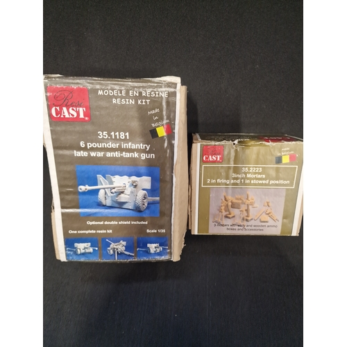 321 - Two Resi Cast resin kits 6 Pounder Infantry late war anti-tank gun and 3inch mortars 2 in firing and... 