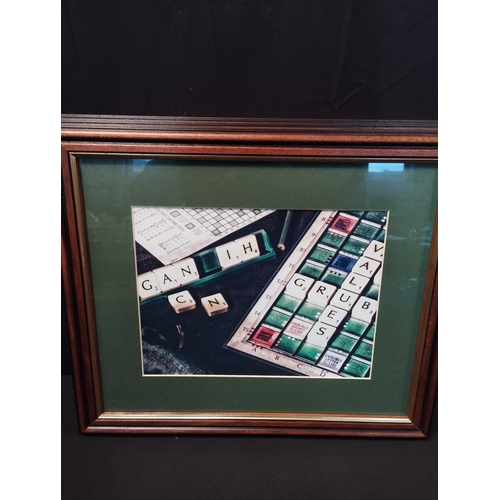 353 - Three Picture Frames with Pictures Depicting Board Games. Scrabble, Yahtzee and Monopoly. Approx. 40... 