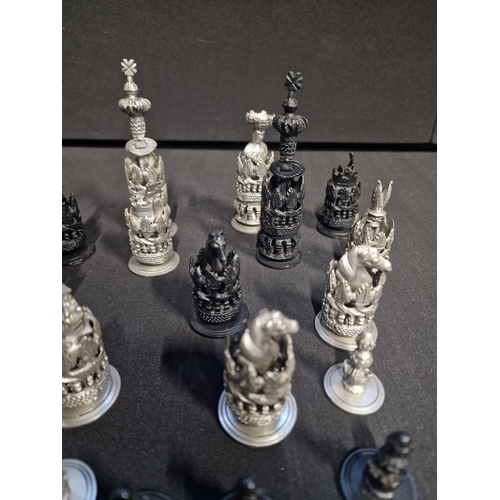 371 - Spanish Pulpit Pewter Chess Set.  King Height 4.25in.  Dated from 1989