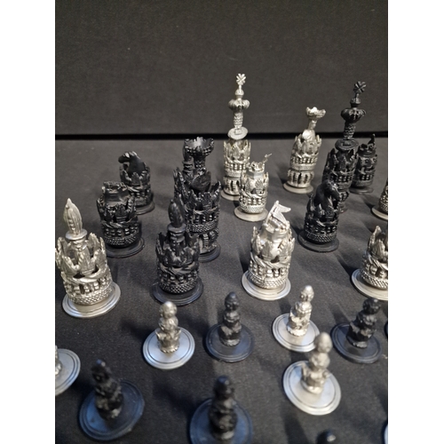 371 - Spanish Pulpit Pewter Chess Set.  King Height 4.25in.  Dated from 1989