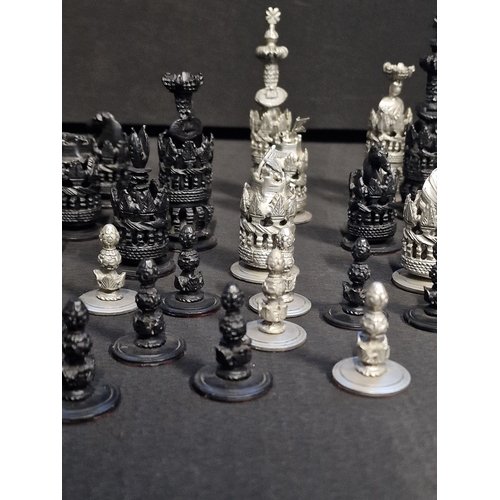 371 - Spanish Pulpit Pewter Chess Set.  King Height 4.25in.  Dated from 1989