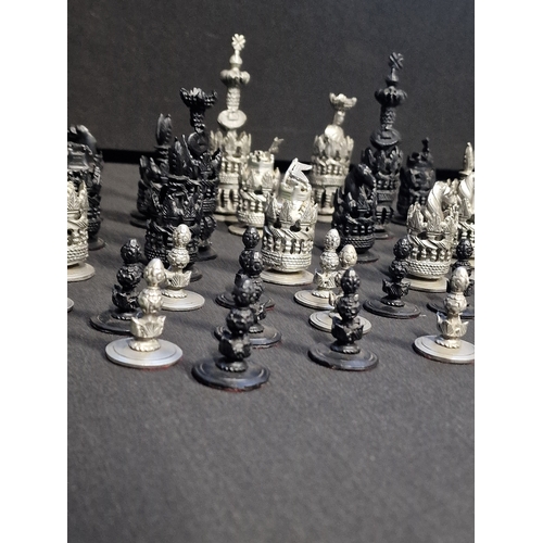 371 - Spanish Pulpit Pewter Chess Set.  King Height 4.25in.  Dated from 1989