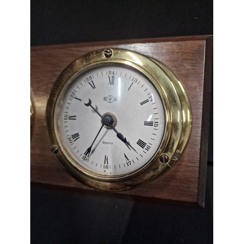 383 - Brass on wood Barometer 
Approximately 36x7.5 inches