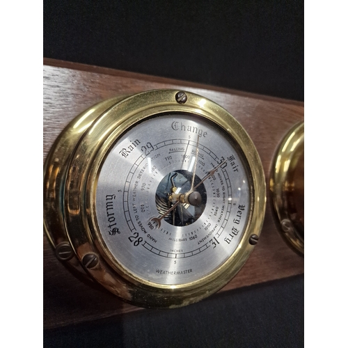 383 - Brass on wood Barometer 
Approximately 36x7.5 inches