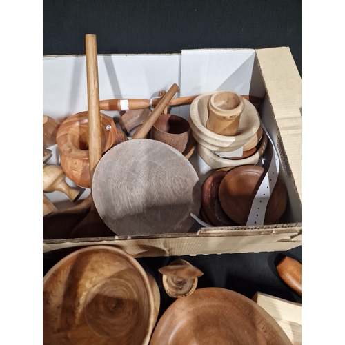 384 - A large selection of hand turned wooden items. Various woods, sizes and designs