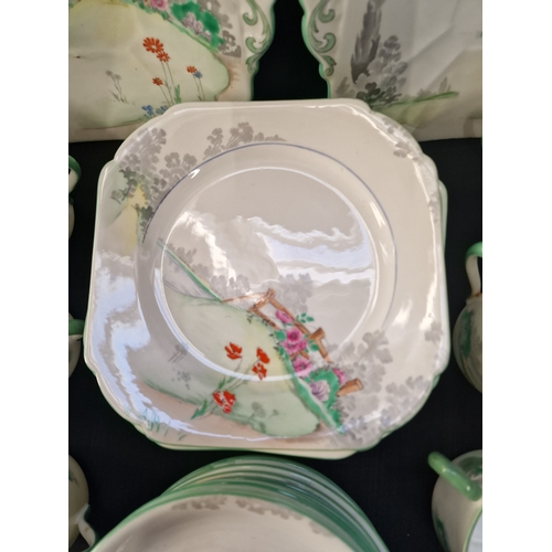 2 - A rare 39 piece set of Shelley Queen Anne Cottage Scene fine bone china.