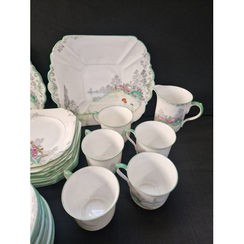 2 - A rare 39 piece set of Shelley Queen Anne Cottage Scene fine bone china.