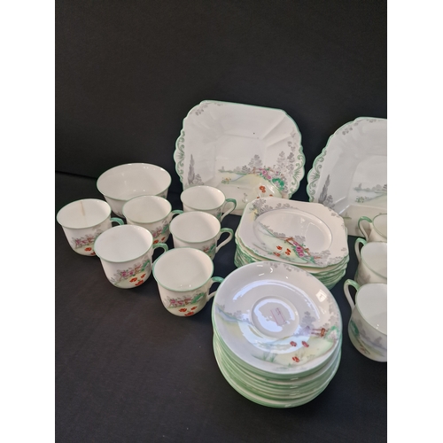 2 - A rare 39 piece set of Shelley Queen Anne Cottage Scene fine bone china.