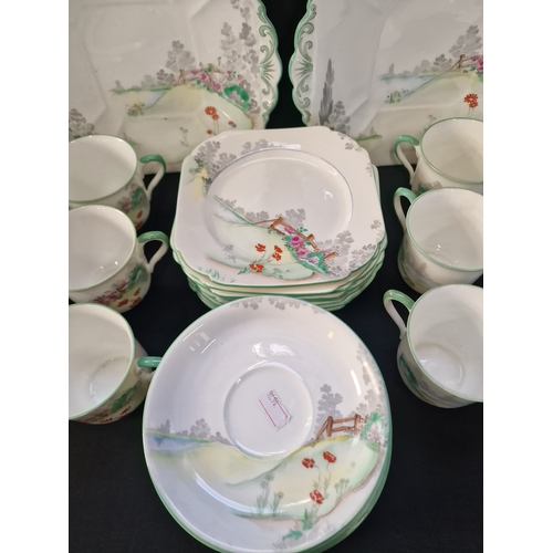 2 - A rare 39 piece set of Shelley Queen Anne Cottage Scene fine bone china.