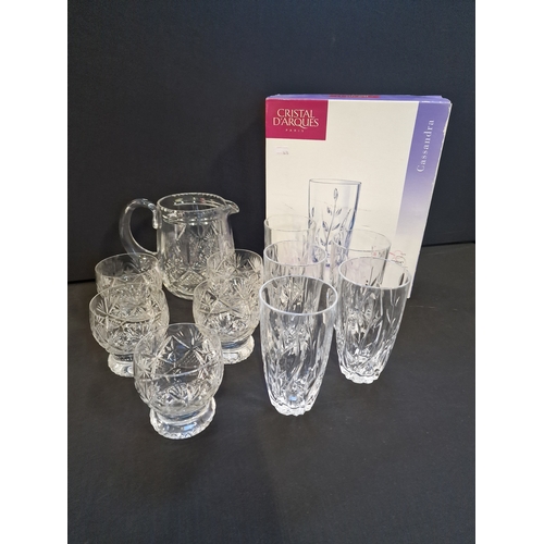 4 - A collection of cut glass cystal includes give tumbler glasses and jug and Cristal D'Arques Cassandr... 