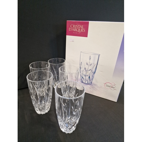 4 - A collection of cut glass cystal includes give tumbler glasses and jug and Cristal D'Arques Cassandr... 