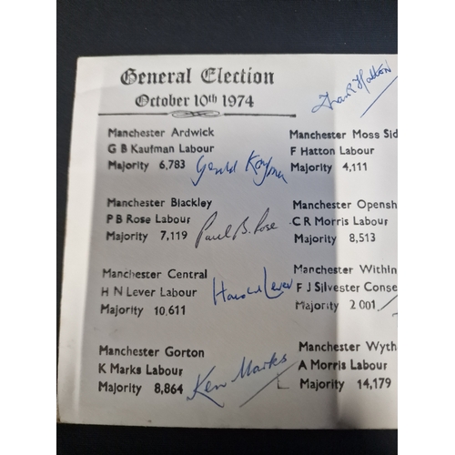 18 - Two first day stamps from October 1974 General Election. With 8 signatures for the Mancheter area el... 