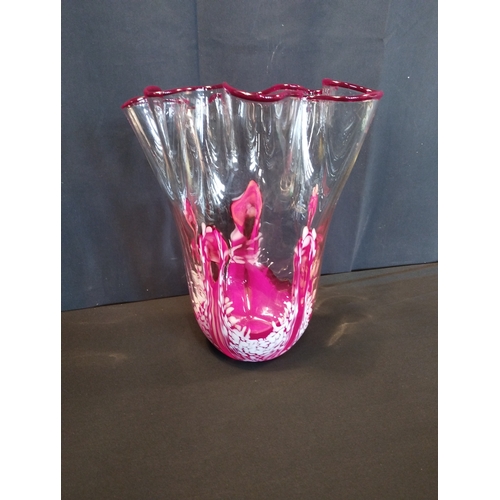 32 - A Patterned Red and White Glass Vase. Approx. 30cm High