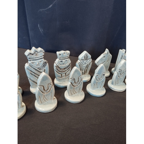 49 - Vintage Collectible Ceramic Chess Set Pieces. Full Set. Isle of Lewis style