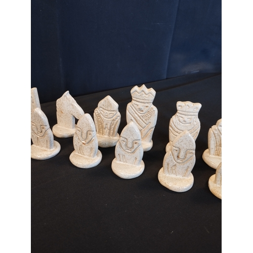 49 - Vintage Collectible Ceramic Chess Set Pieces. Full Set. Isle of Lewis style