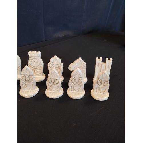 49 - Vintage Collectible Ceramic Chess Set Pieces. Full Set. Isle of Lewis style