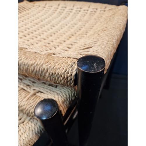 120 - Mid-Century Ebonised & Woven Nesting Stools, 1950s, Set of 3