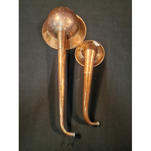 130 - Two vintage copper hearing horns or hearing trumpets.  2 different sizes.