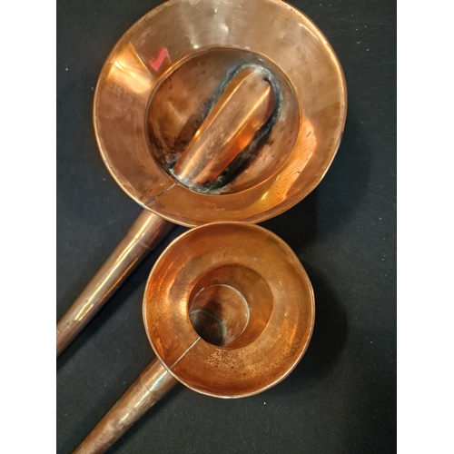 130 - Two vintage copper hearing horns or hearing trumpets.  2 different sizes.