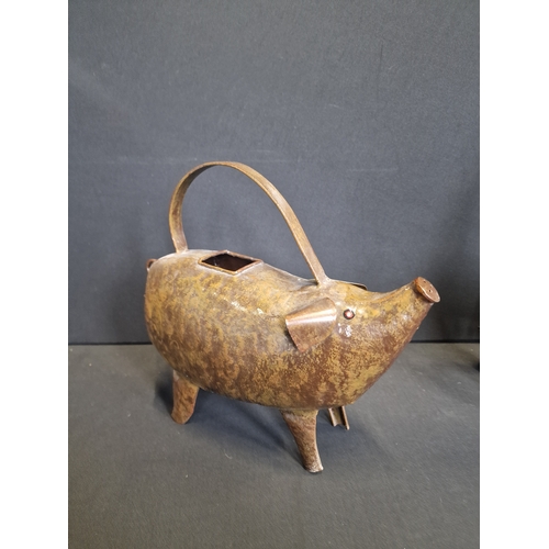 Three 1960's metal animal watering cans. Chicken, pig and bird.