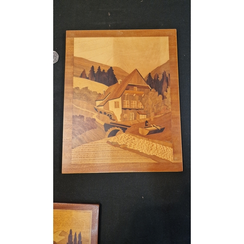 4 - Four marquetry pictures.