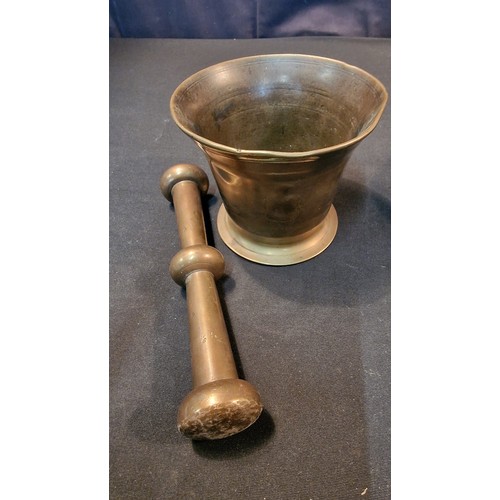 1 - A heavy brass pestle and Mortar